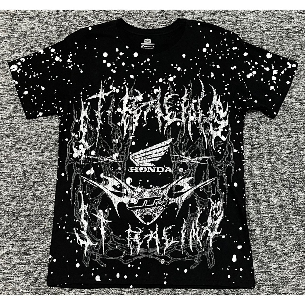 JT Racing USA Honda Mens Large Black Splatter Graphic T-Shirt Motocross Metal